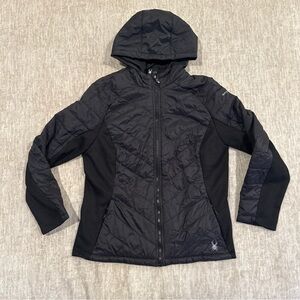 Women’s Size Large Spyder Performance ThermaWeb Jacket Mix Media Knit Black NWT